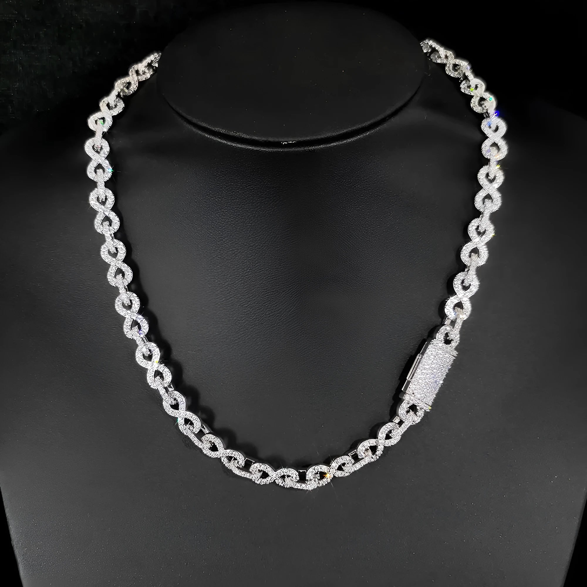 Men's copper necklace and bracelet set with platinum finish and 8mm width on a neutral background