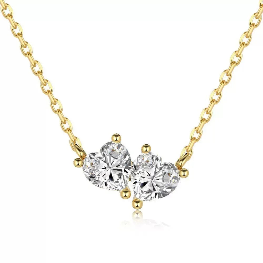 925 silver double love heart pendant necklace electroplated white gold and yellow gold options