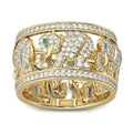 Alloy elephant fashion ring with full diamond design and electroplated finish in silver tone.