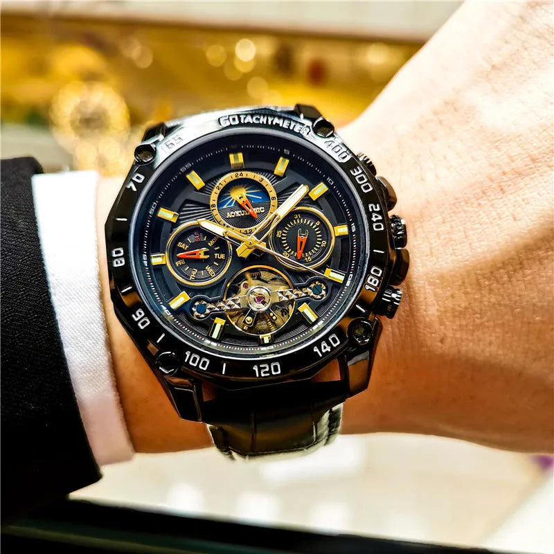 Men's automatic mechanical watch with various colour combinations showing 12mm thickness profile