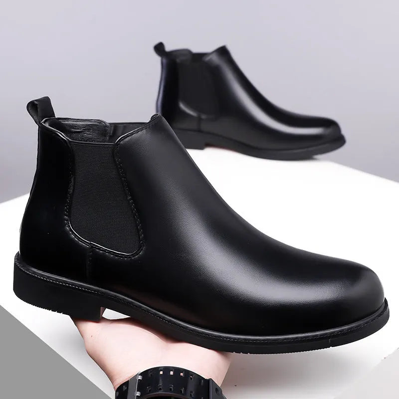Men's brown fleece-lined Martin boots with tassel detail, rubber sole, and PU leather upper for outdoor use