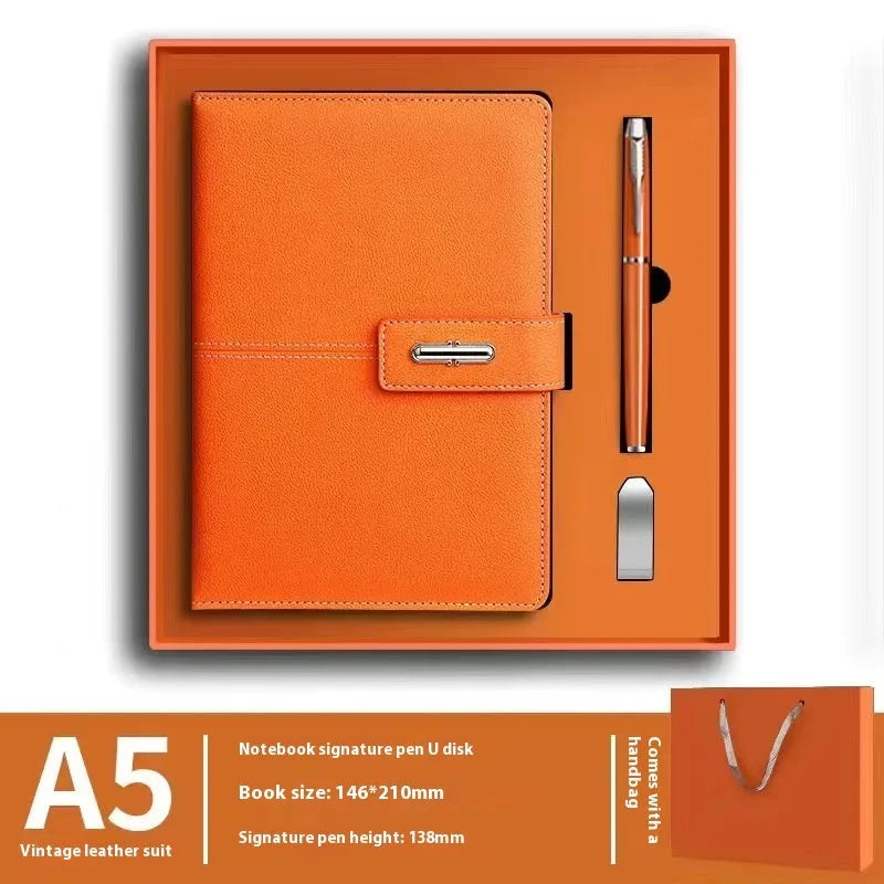 A5 notebook with PU leather cover in various colour options including black, red, green, blue, and orange