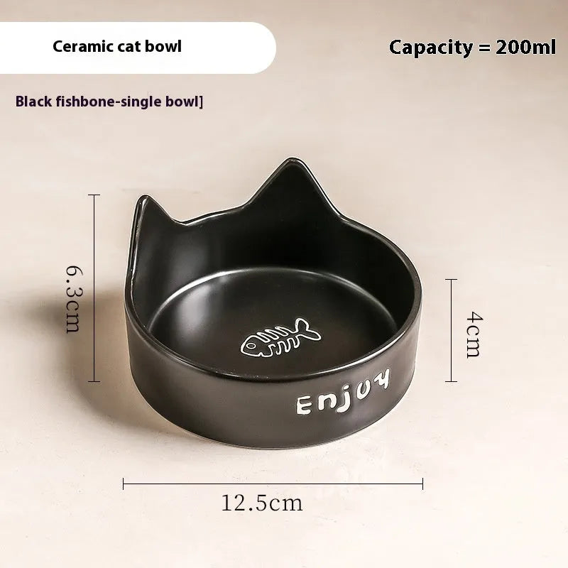 Porcelain cat bowl with wooden anti-tumble frame in chosen colour with cat ear design