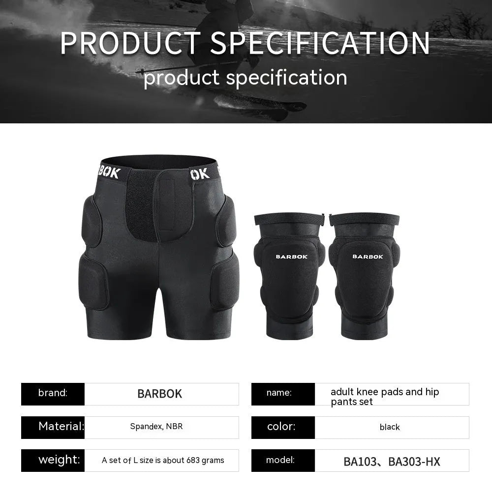 Black spandex hip protection pad with NBR foam for skating and skiing.