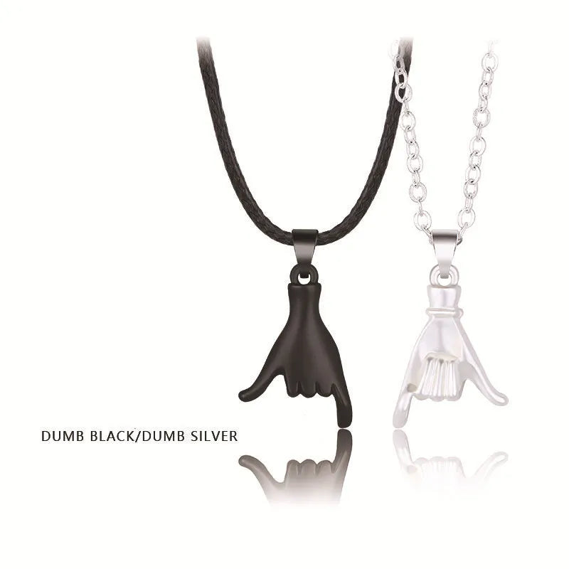 Palm couple magnet necklace with handshake clavicle chain in Korean style alloy geometric pendant white gold platinum black silver matt black