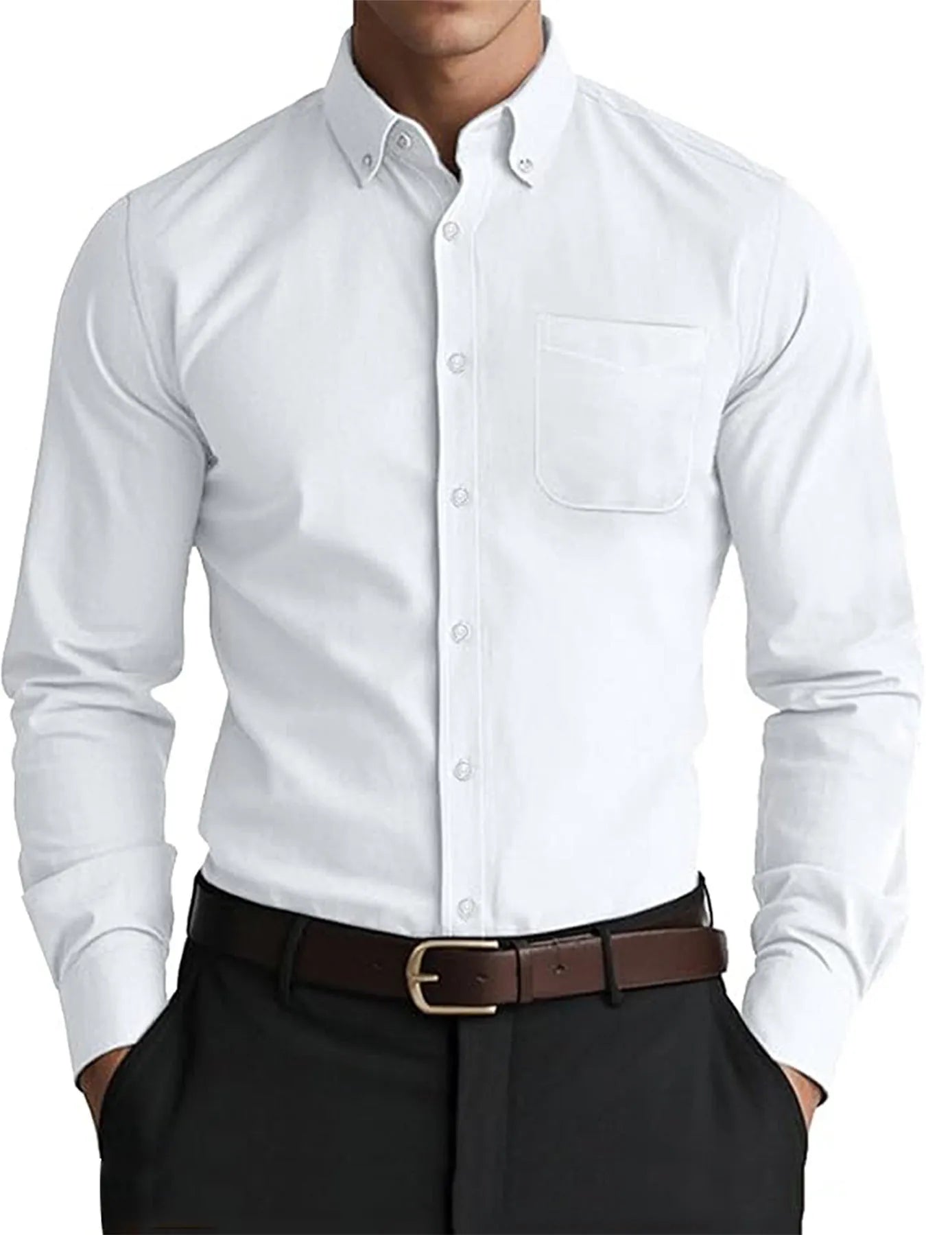 Men's Oxford pure colour casual loose shirt in linen cotton blend, cardigan style, solid colour, relaxed fit for work
