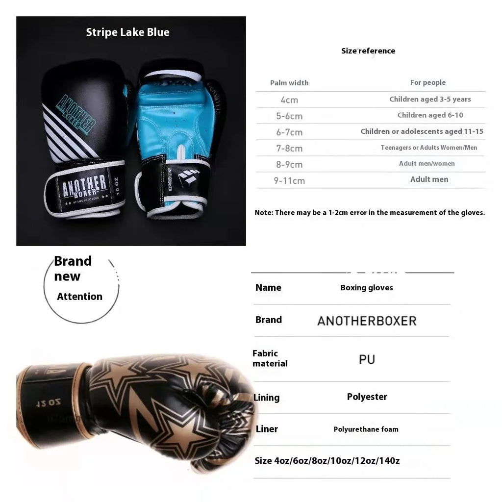 Professional children's boxing Sanda gloves in multiple colours with XINGX design, showing ounce sizing from 4oz to 14oz