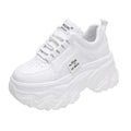 Height increasing insole dad shoes for women, super high heel, mesh upper, black colour, front lace-up