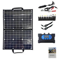 Black 40W single crystal solar panel folded inside its portable carrying bag.