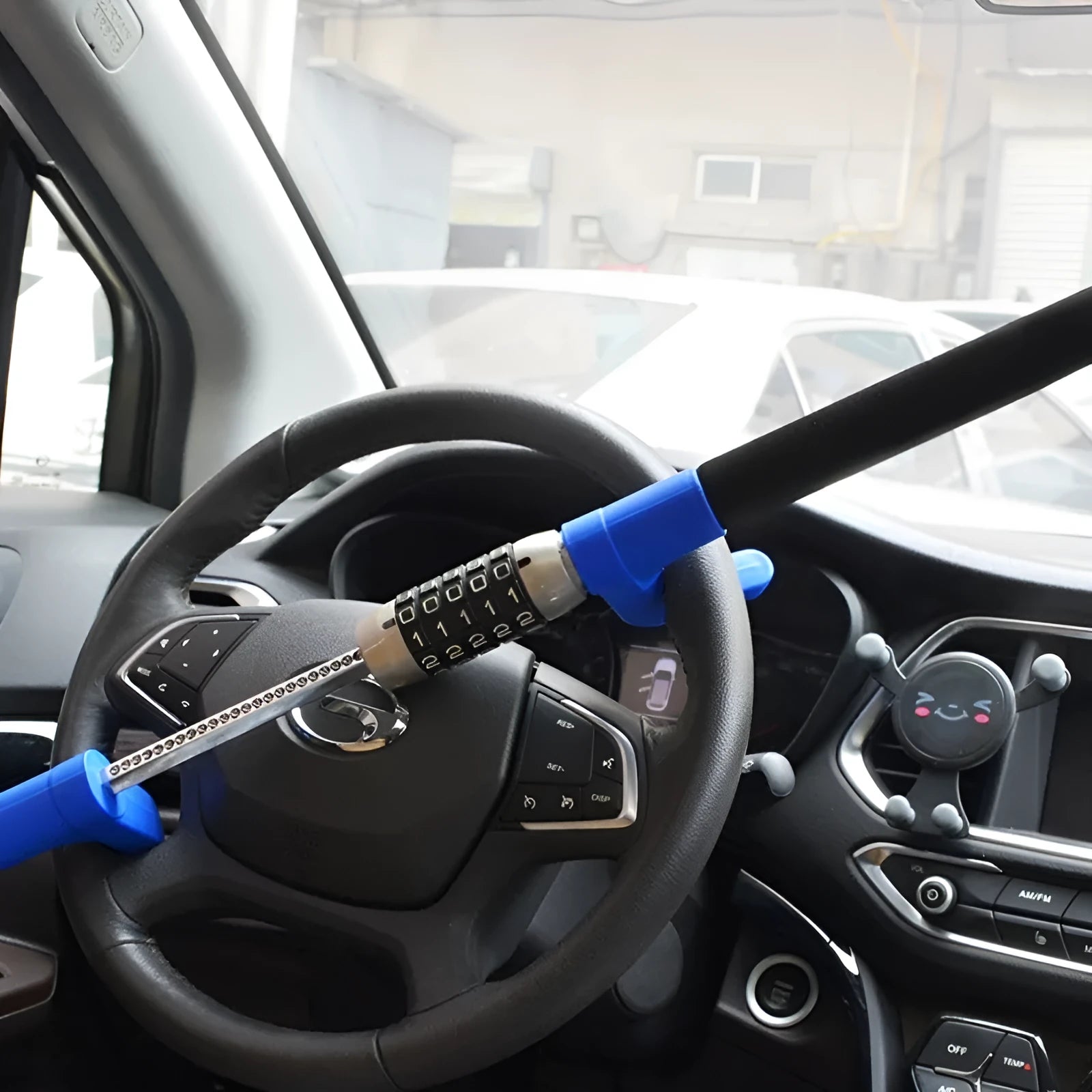 Password-protected alloy steel steering wheel U-lock for vehicle anti-theft security in black, blue, or red