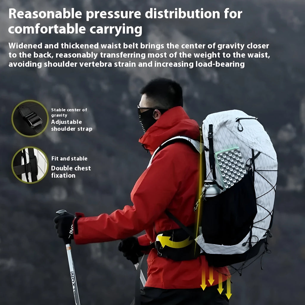 Large capacity waterproof mountaineering backpack with internal frame in black for camping and hiking