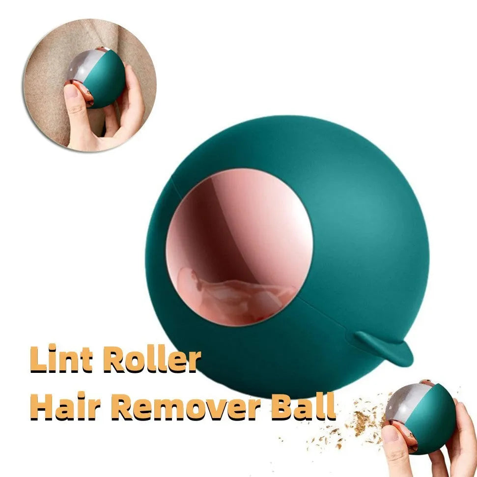 Green gold reusable gel lint roller ball for removing pet hair and lint from fabrics.