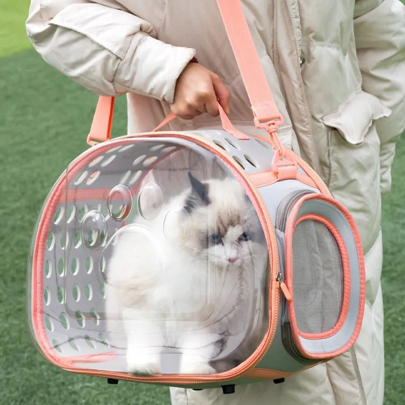 Transparent EVA space capsule cat backpack carrier in grass green colour with large 42x28x35cm interior
