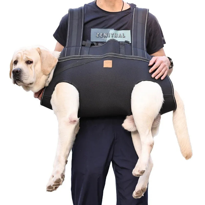 Black Oxford cloth dog backpack for medium to large dogs with soft construction