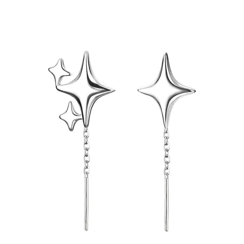 Asymmetric four eight-pointed stars hanging drop earrings for women in copper alloy