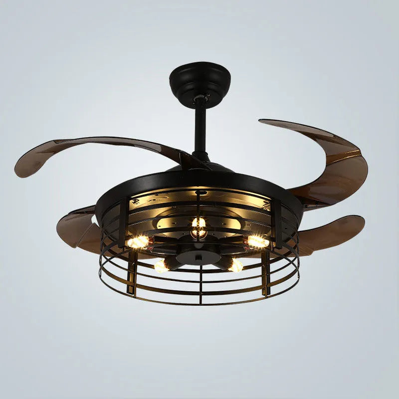American retro industrial ceiling fan lamp with invisible acrylic blades and remote control