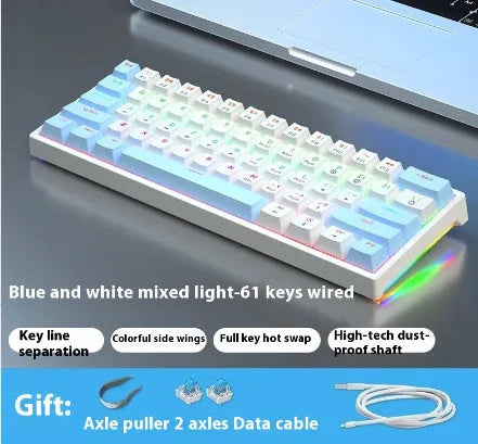 61-key compact mechanical keyboard with hot-swappable switches and bluish-black black tea shaft