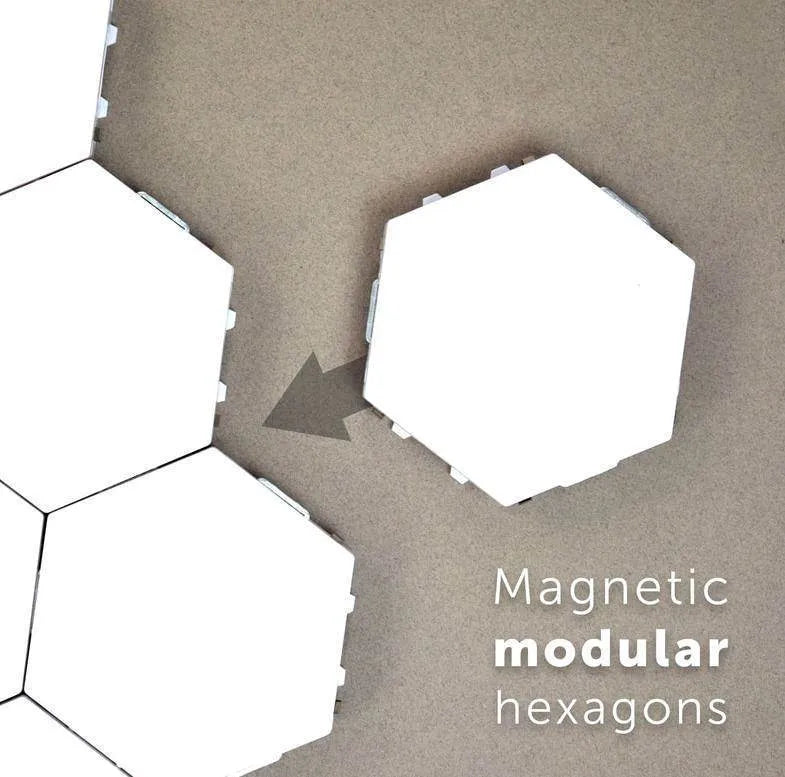 Helios modular touch wall lamp with honeycomb design showing UK plug and LED illumination