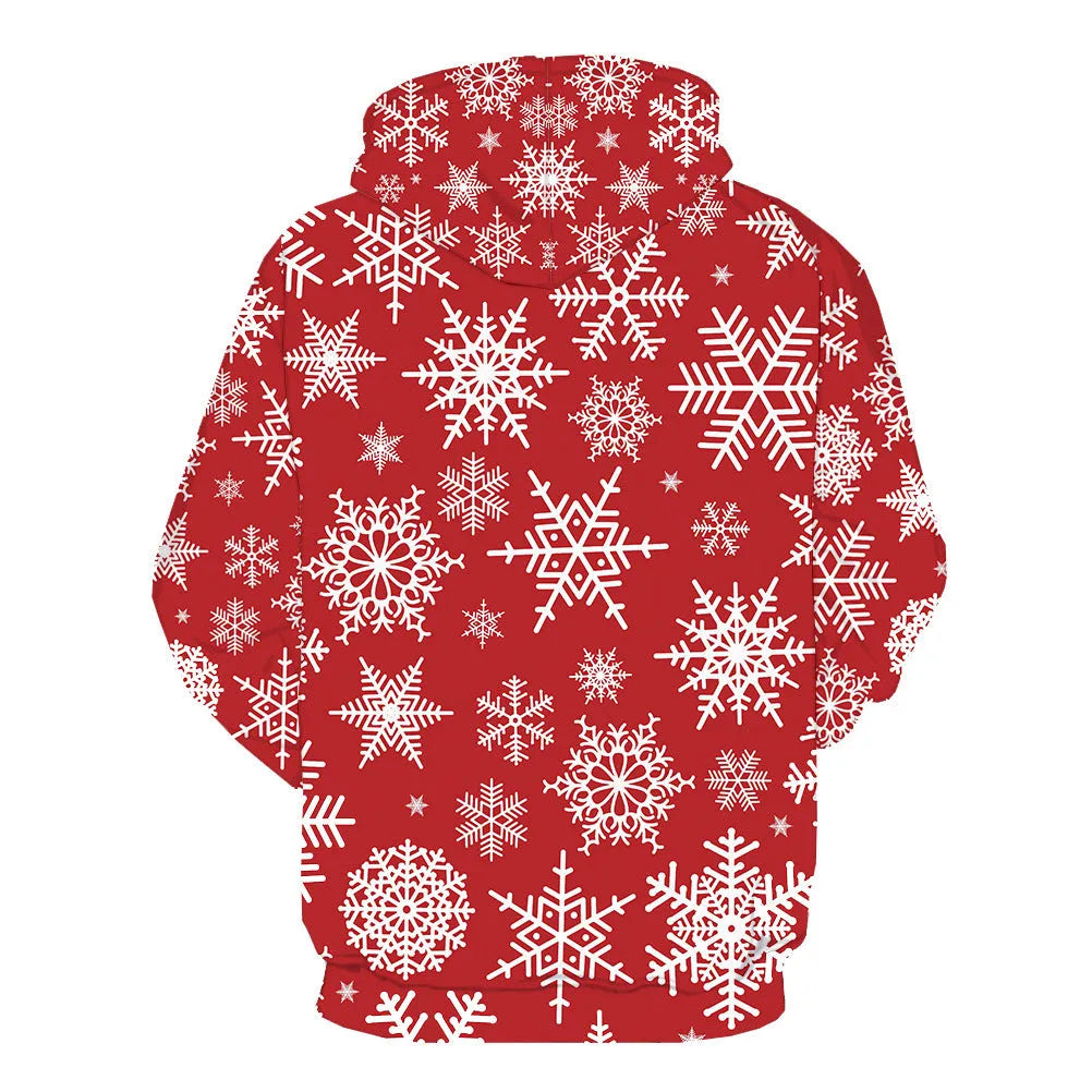 Men's red polyester Christmas hoodie pullover no collar casual festive top