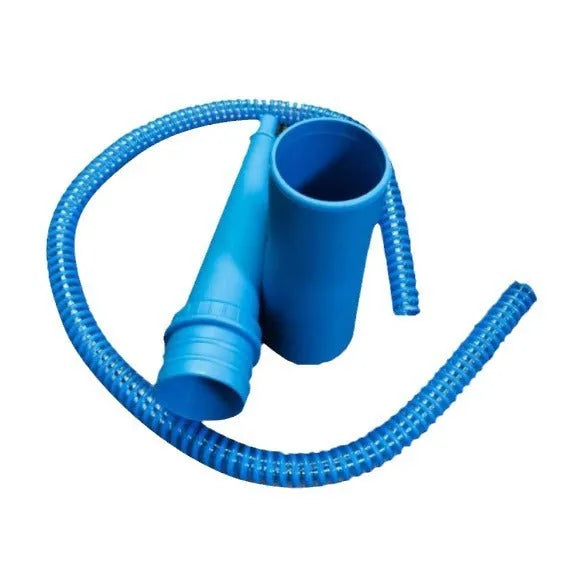 Blue plastic washing machine suction pipe cleaner with round head, 114cm length