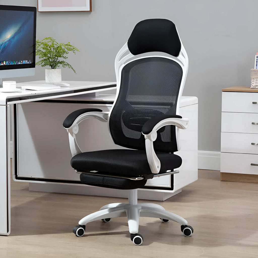 Black ergonomic computer gaming chair with reclining backrest and adjustable armrests