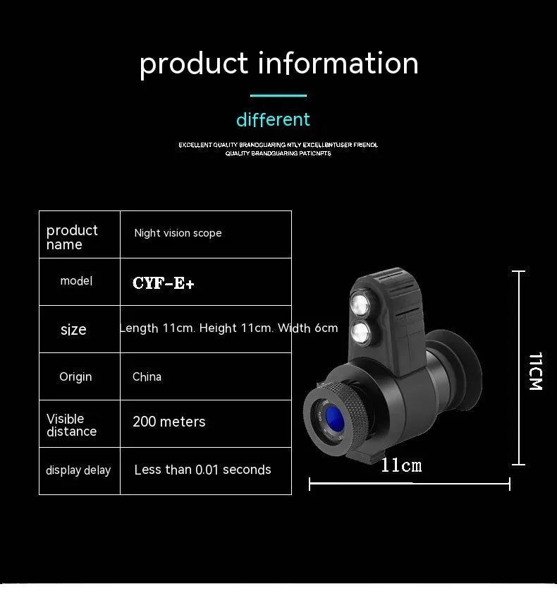 Head-mounted infrared monocular night vision telescope Model E with compact 11x11x6cm size