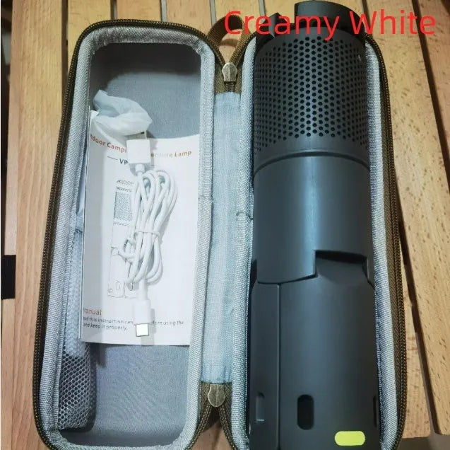 Portable camping LED light in off white or dark grey colour with button switch