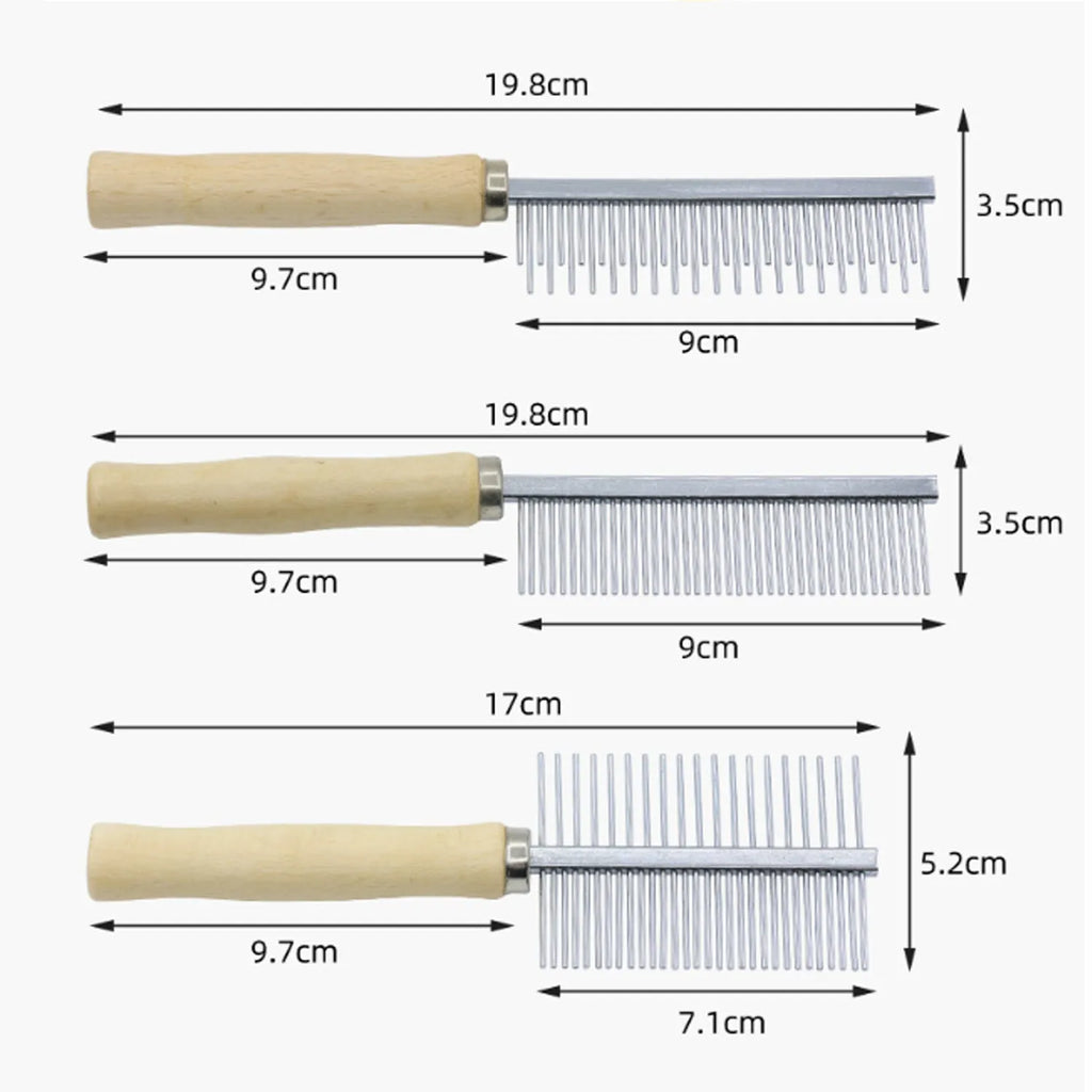 Wooden handle pet grooming comb for dogs and cats with rounded comb needles