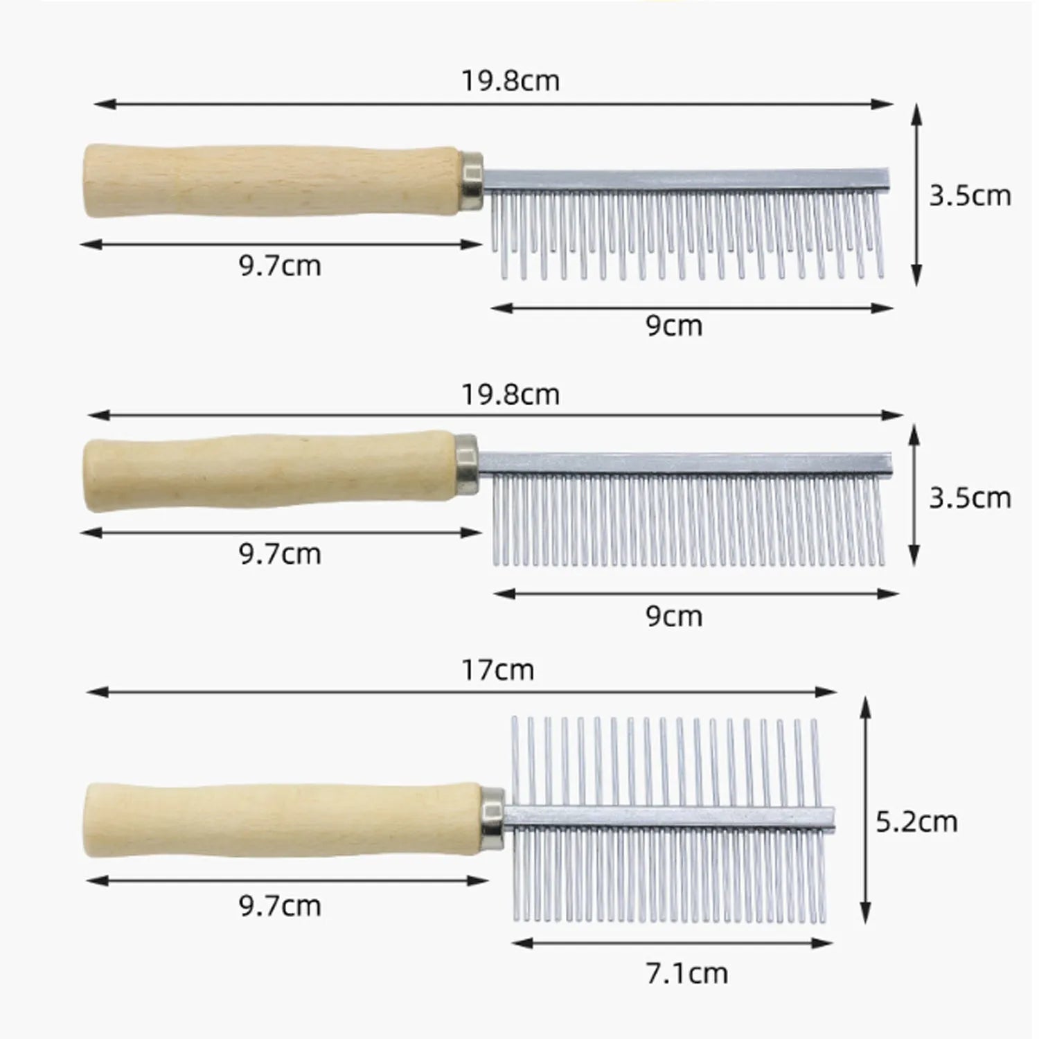 Wooden handle pet grooming comb for dogs and cats with rounded comb needles