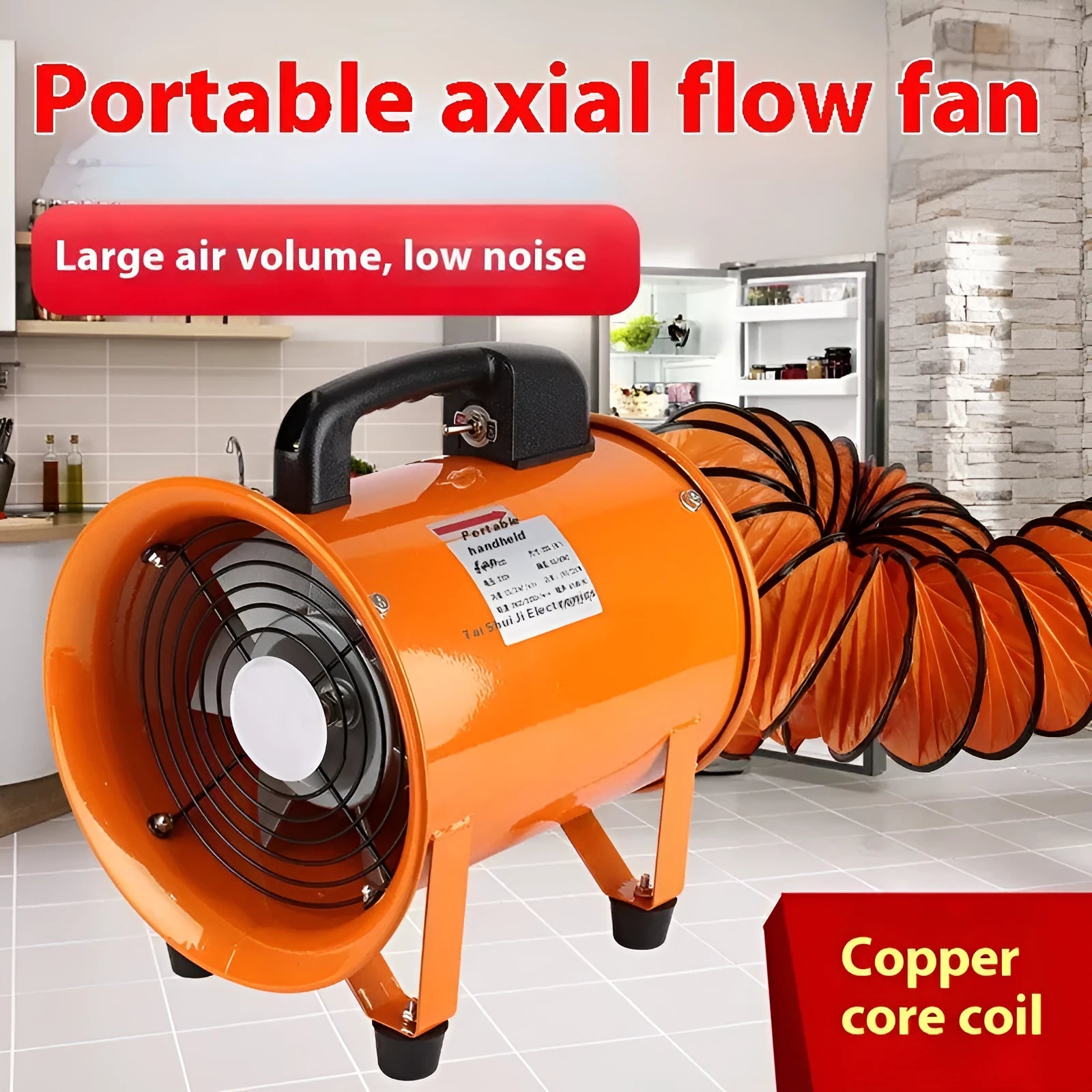 8-inch titanium steel industrial axial flow fan with 5-metre air duct for dust removal