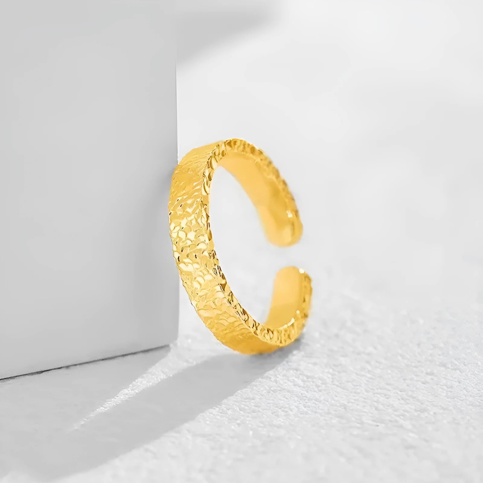 Vietnam placer gold open ring for women, copper with electroplated yellow gold finish, geometric starry sky pattern, adjustable forefinger ring