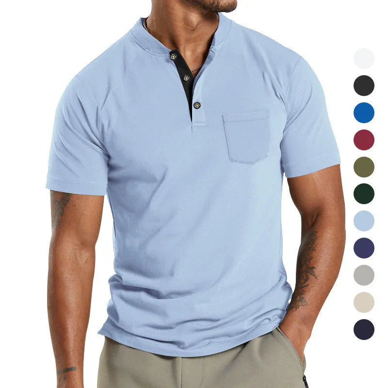 Men's plus size short sleeve button-down shirt in light khaki with a chest pocket.