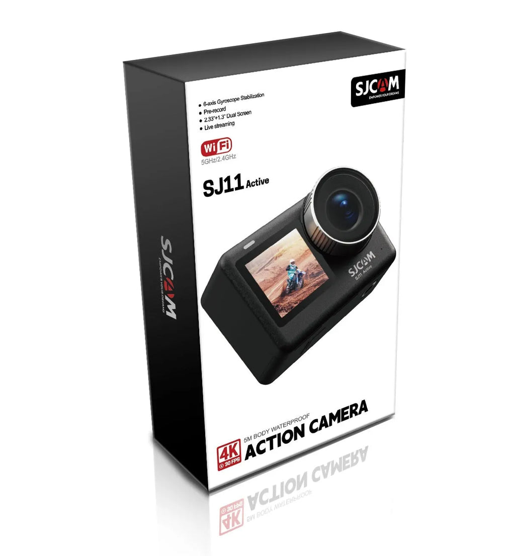 Black HD dual screen recorder measuring 64.5 x 45 x 31.5mm for riding and diving use