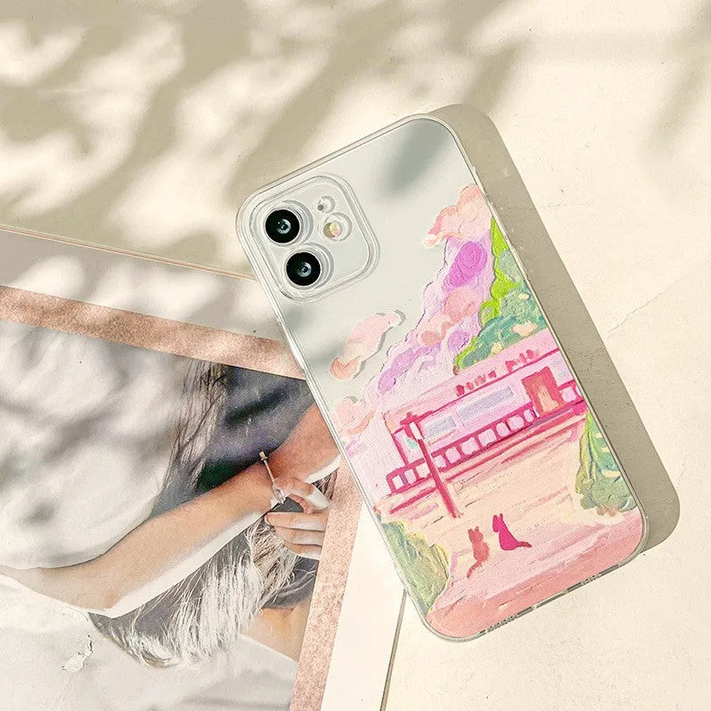 Soft silicone iPhone case with two cartoon cats design for Apple iPhone models