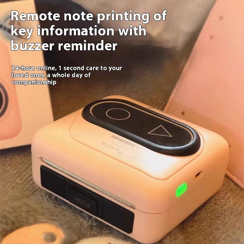 Avocado Green coloured pocket-sized Bluetooth thermal mini printer next to a mobile phone.