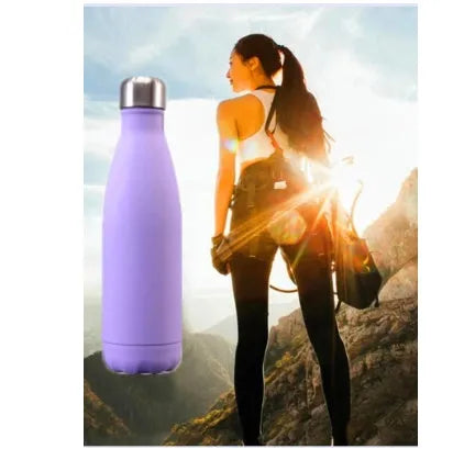 Insulated stainless steel water bottle mug with rubber painted surface and vacuum flask design in multiple colours