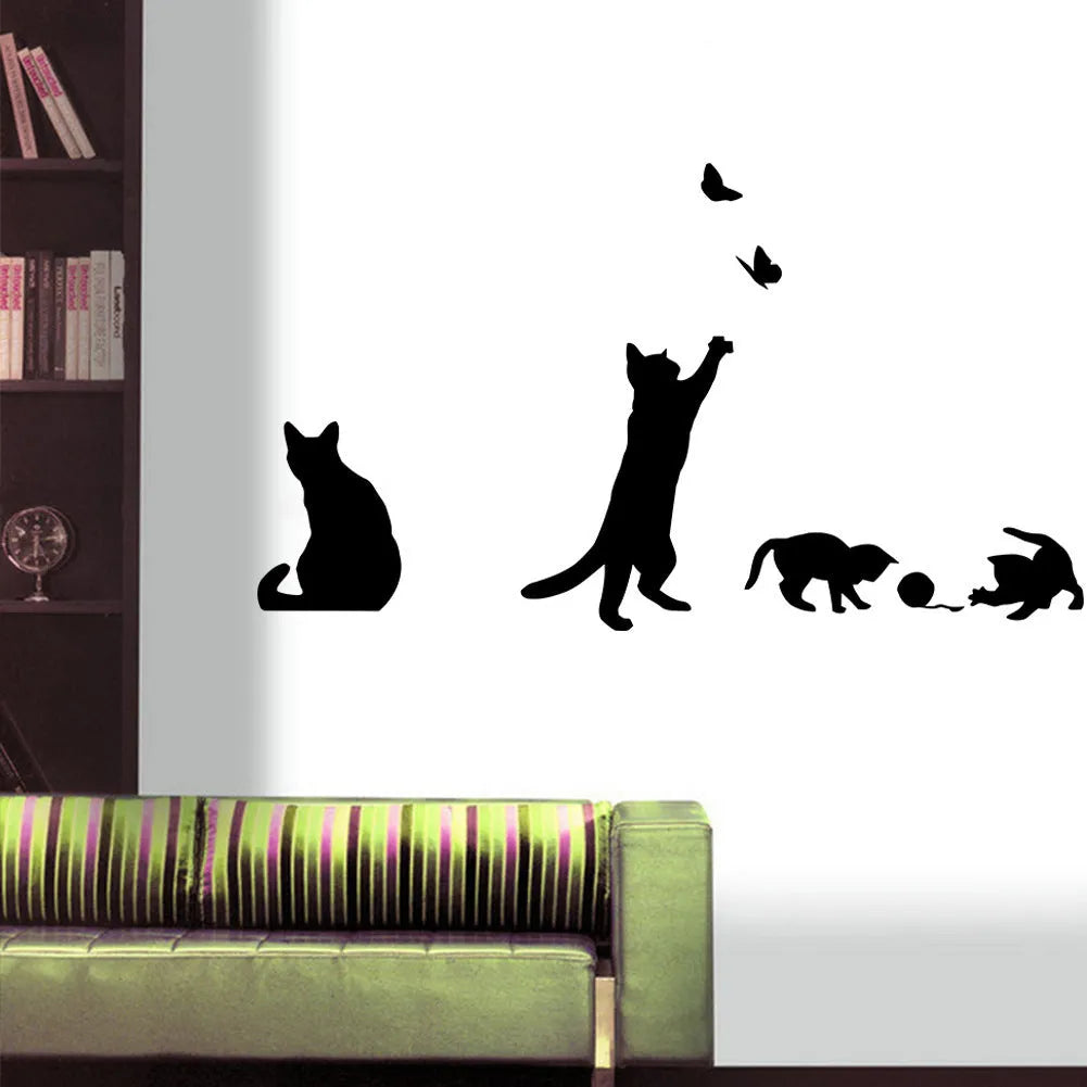 Cat scratching butterfly three-dimensional PVC wall sticker 58x20cm for living room bedroom decor