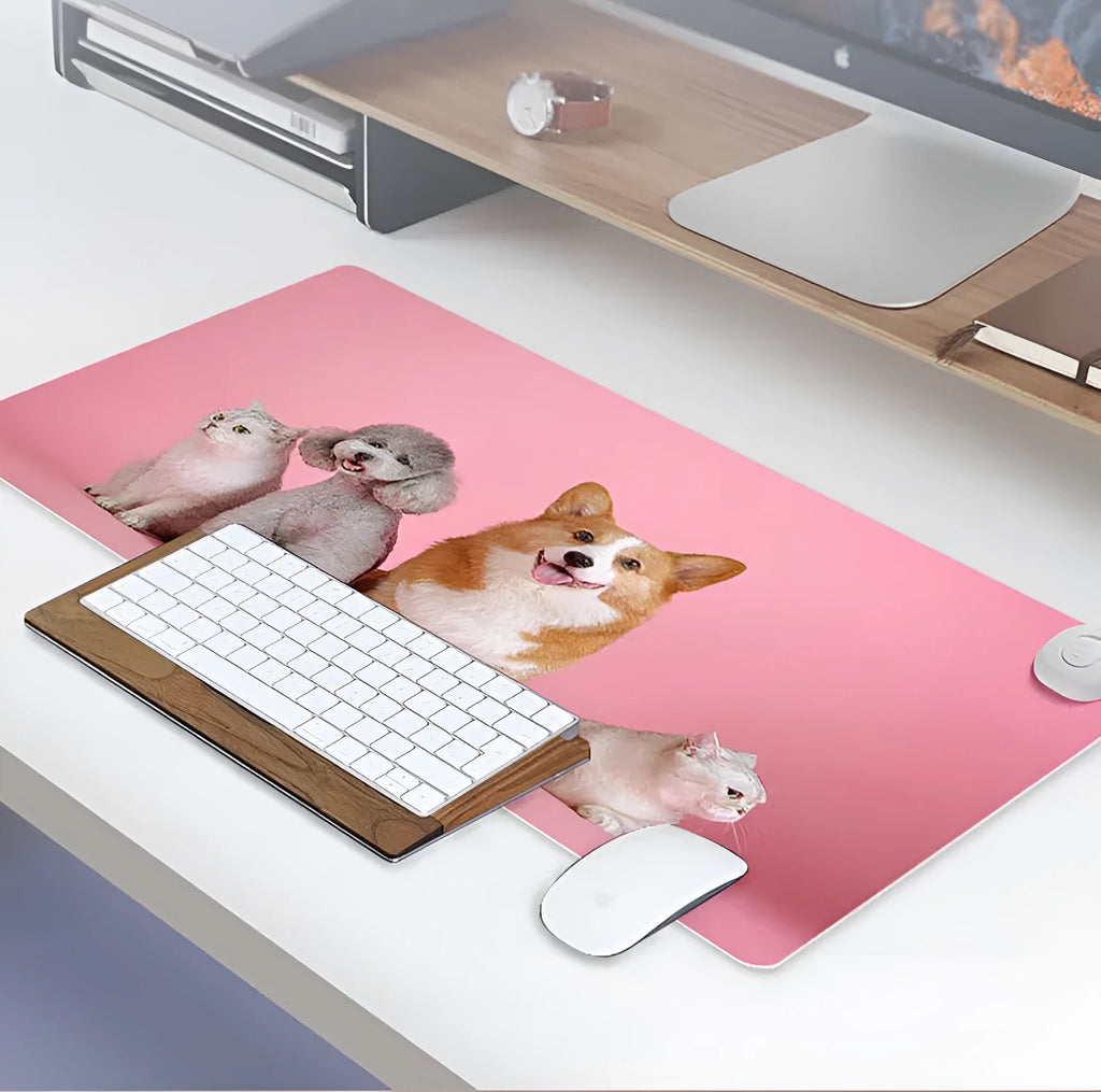 Intelligent electric heated mat on desktop with touch switch and three-colour indicator lights
