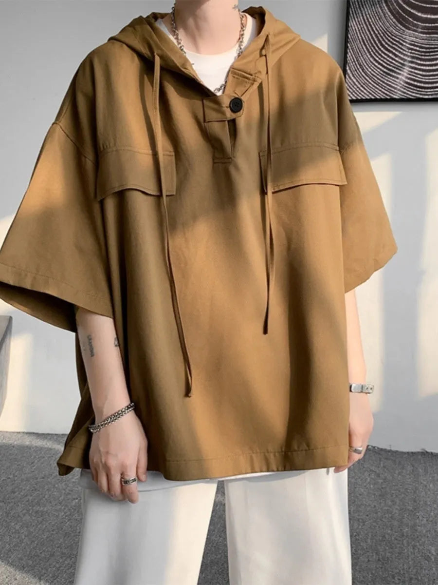 Men's loose fit hooded short sleeve t-shirt in polyester for summer casual wear
