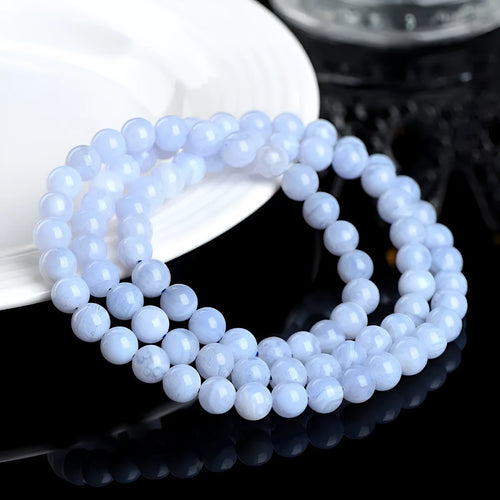 Blue striped agate bracelet with three circles of 6-6.8mm beads in unisex design