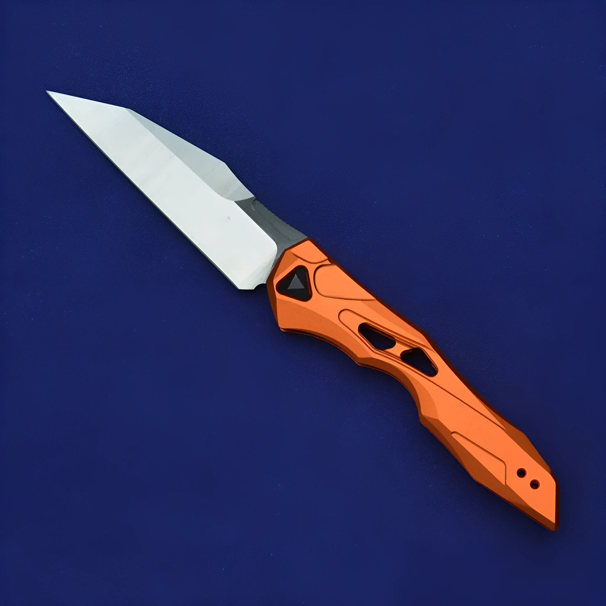 Black folding fruit knife with D2 steel blade and aviation aluminium handle shown open