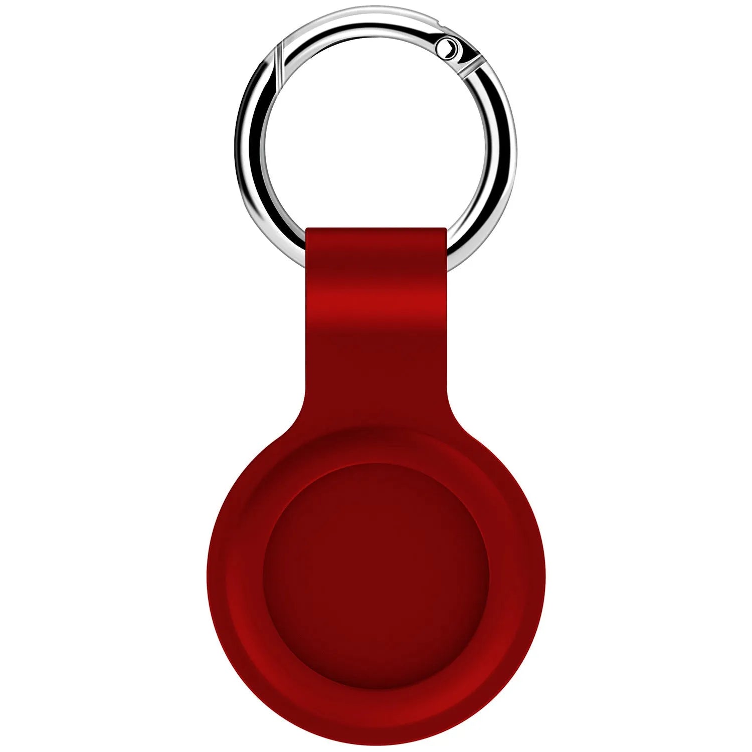 Silicone protective case with metal keychain snap for Apple AirTag in multiple colours.