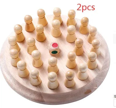 Children's wooden memory chess game with beech wood pieces on a 17cm square board for colour recognition.