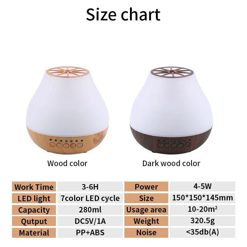 Wood grain USB essential oil aroma diffuser with colourful LED lights