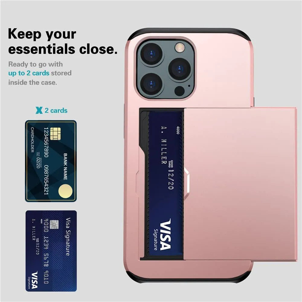 Two-in-one TPU PC phone case with sliding card holder, raised lips, and matte finish in Army Green