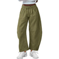 Fashion loose sports drawstring pocket cropped sweatpants in cotton, elastic waist, available in multiple colours