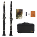 Black Bakelite clarinet with nickel-plated 17-key mechanism and carrying bag
