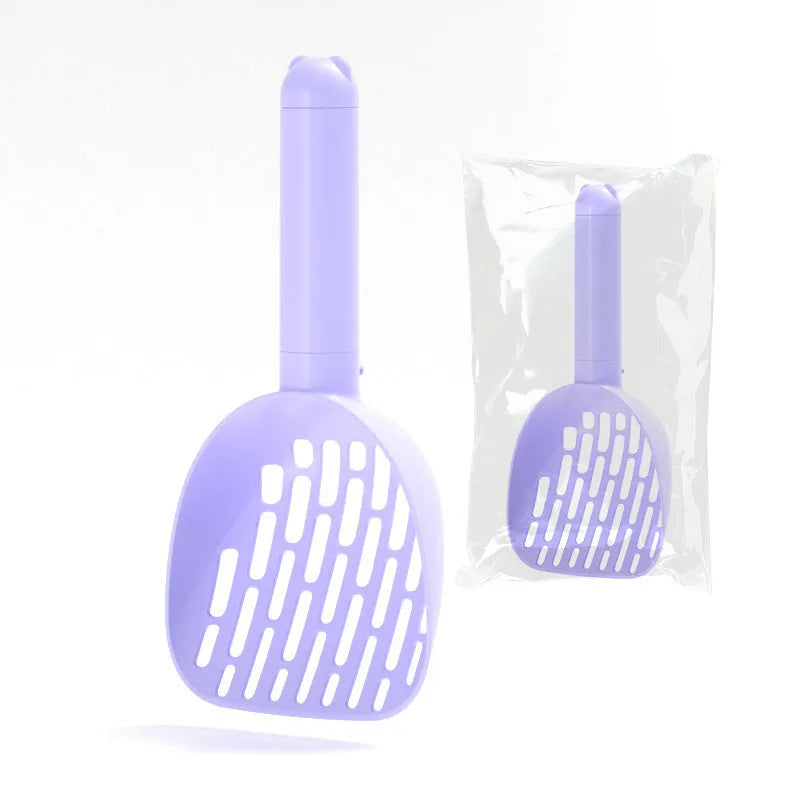 White ABS plastic cat litter scoop with storage base and hidden waste bag compartment