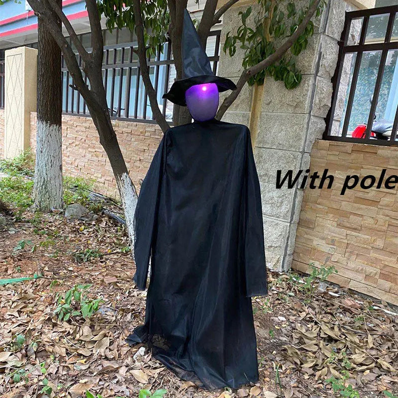 Halloween hanging ghost prop with voice control, flashing red eyes and installation tubes