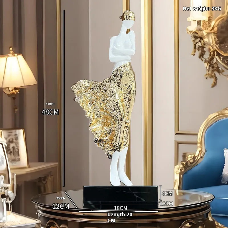 Modern sculptured resin ornament in rose gold or silver, 48cm high.